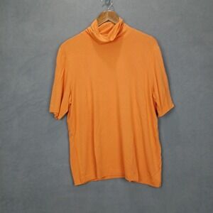 Chico's Magdalia Elbow Top Womens XL Orange Stretch Short Sleeve Turtleneck